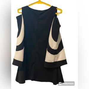 Black and white dress with hidden zipper in the back of the dress